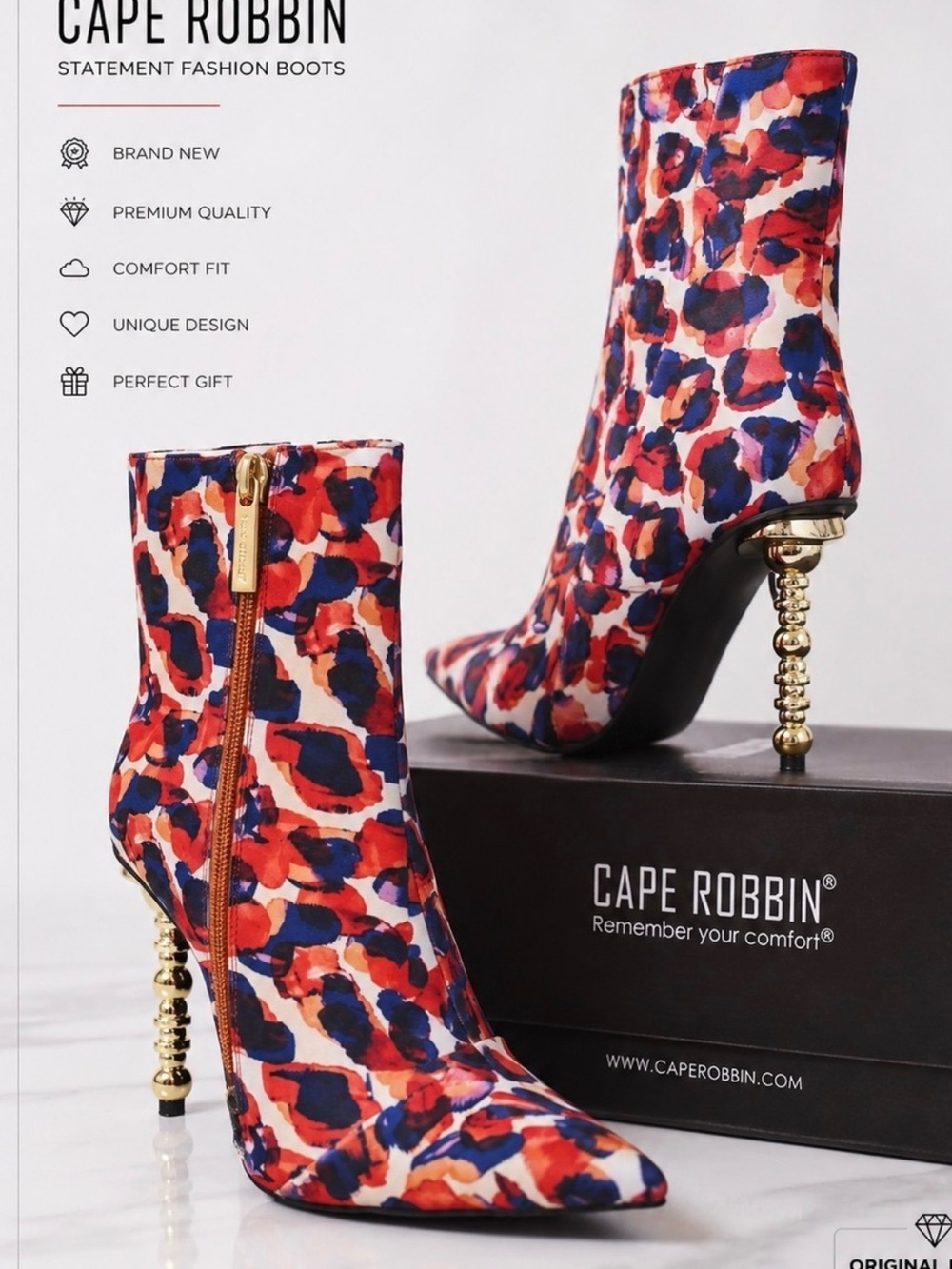 Cape Robbin Red Multi Floral Pointed-Stiletto Ankle Boots - Picture 2 of 7